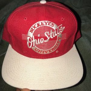 Vintage red and white Ohio State flat bill hat.